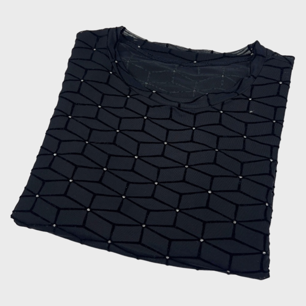 SHEIN Black Geo Mesh Long Sleeve T-Shirt - Picture 4 of 10